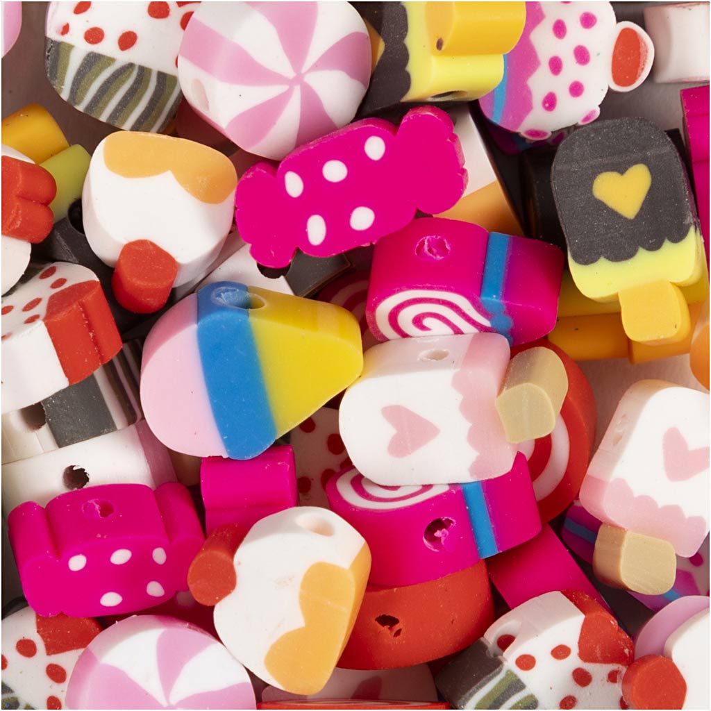 Creativ company figural beads, sweets, d 10 mm, hole size 1.5 mm, approx. 60 pieces, 60 pieces 1 box