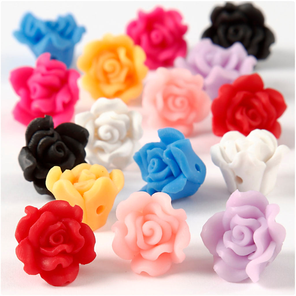 Creativ company clay roses, d 16x10 mm, hole size 0.5 mm, various colors, 16 div 1 box