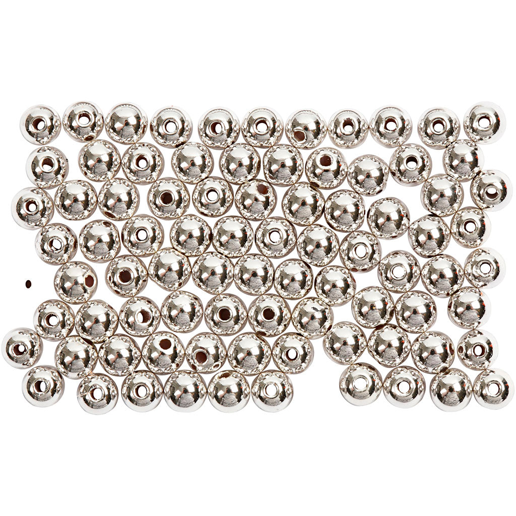 Creativ company wax beads, d 4 mm, hole size 0.7 mm, silver, 150 pieces 1 box