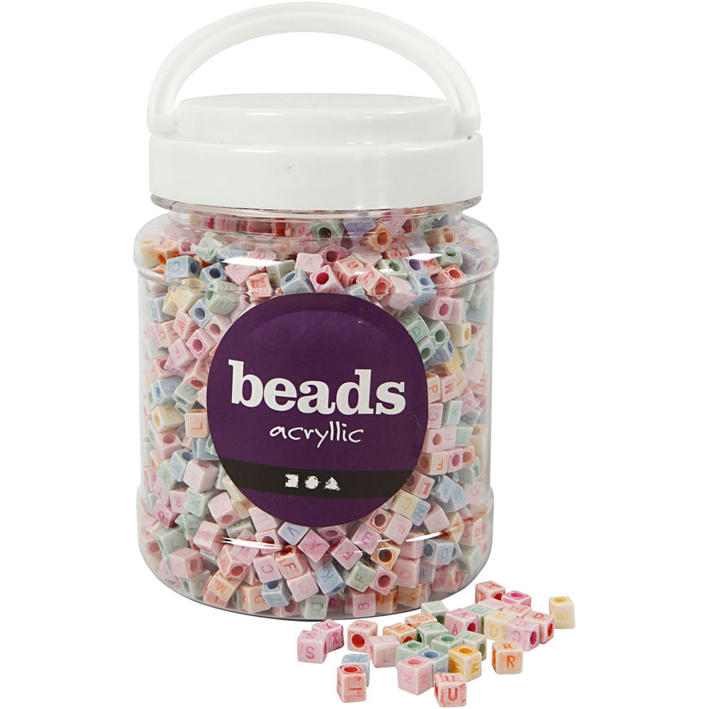 Creativ company letter kralen, afm 6x6 mm, gatgrootte 3 mm, ca. 2300 stuk, 500 gr, 700 ml 1 doosje