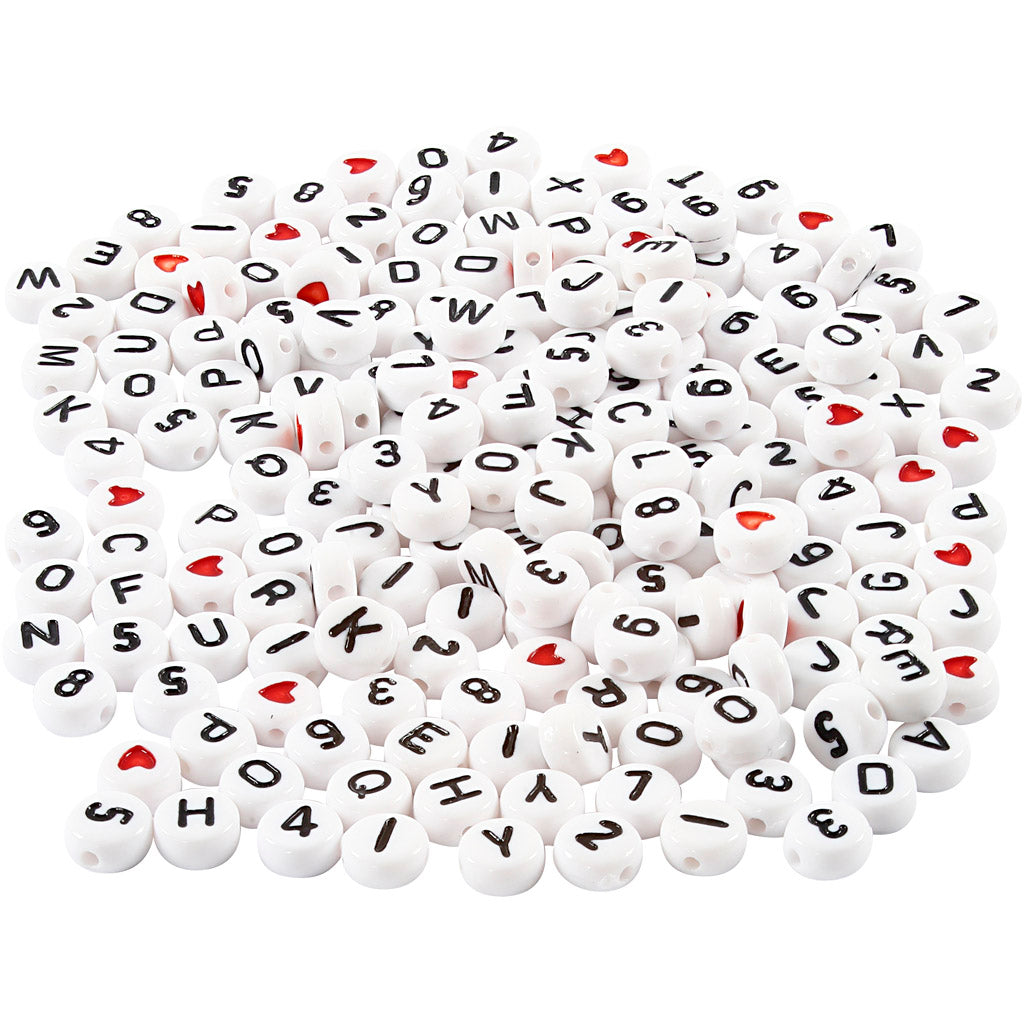 Creativ company letter beads, size 7 mm, hole size 1.2 mm, approx. 1500 pieces, white, 200 g 1 box