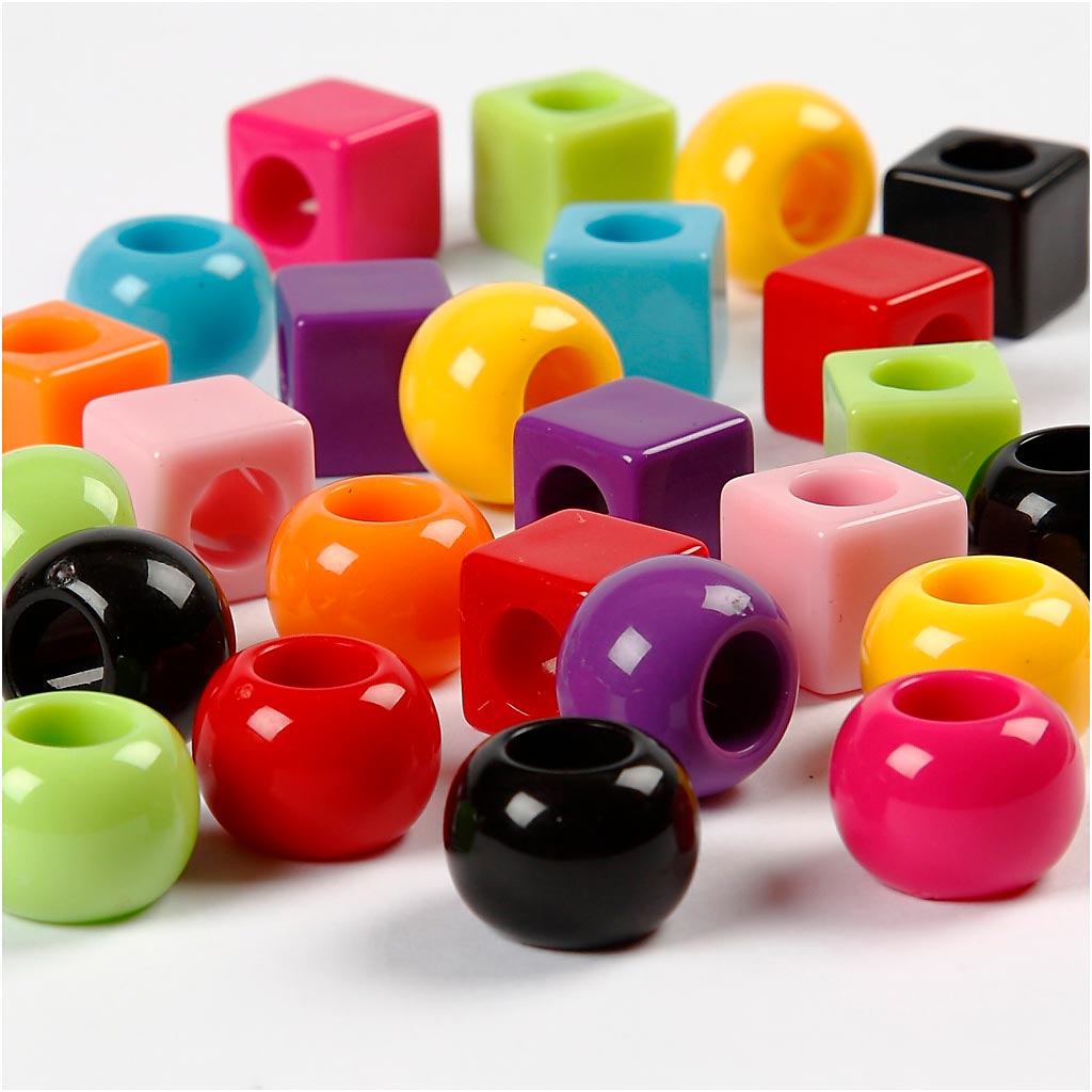 Creativ company plastic beads, size 11 mm, hole size 7 mm, approx. 750 pieces, various colors, 1000 g, 1700 ml 1 box