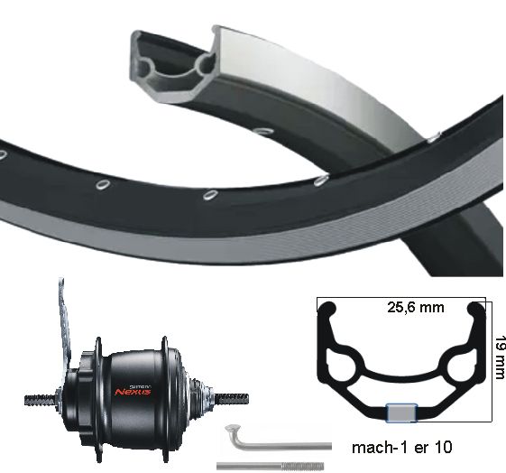 KGS bakhjul 28 tommer (622) Nexus 8 Brake Hub Black