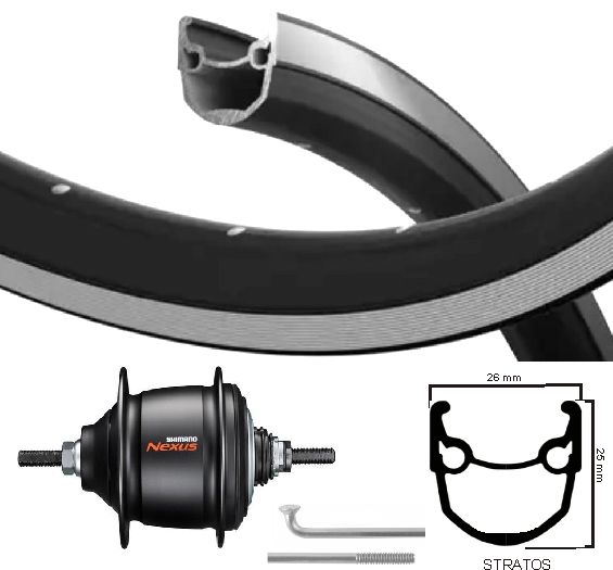 Kgs rear wheel 28 inch stratos black silver nexus 8 roller brake