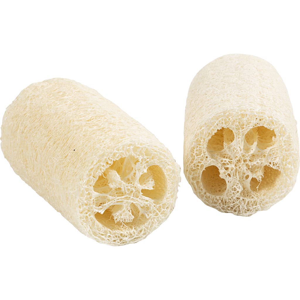 Creativ company natural loofah sponge, l: 10 cm, d 5.5-8 cm, light natural, 2 pieces 1 box