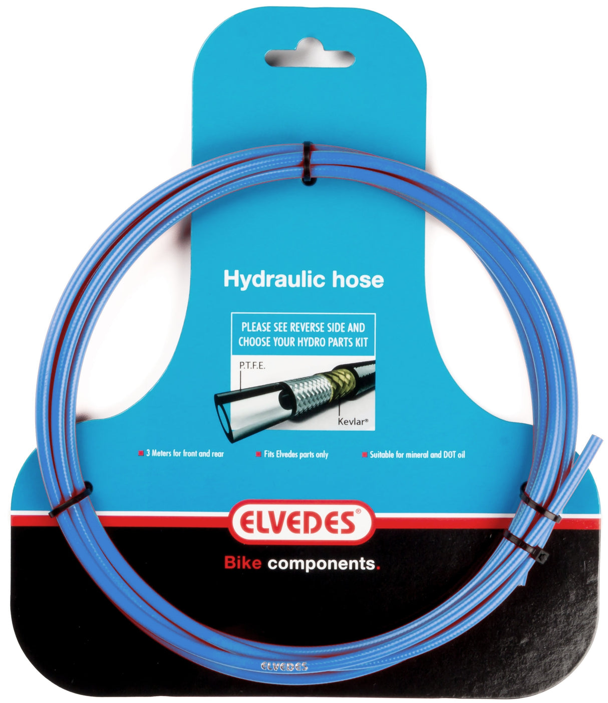 Tuyau hydraulique elvedes avec doublure PTFE et protection Kevlar bleu (3 mètres sur carte)