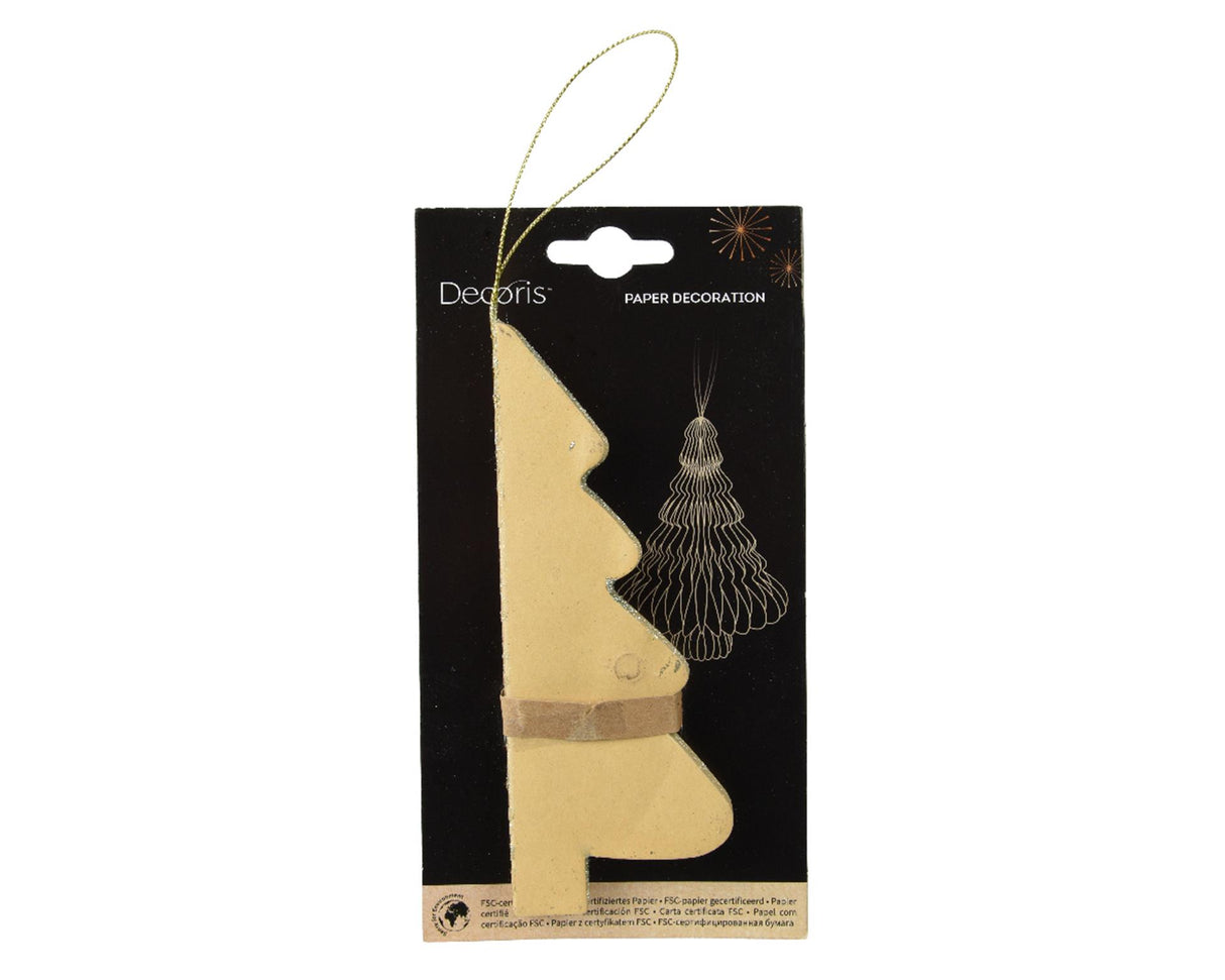 Decoris kersthanger kerstboom papier beige 15cm