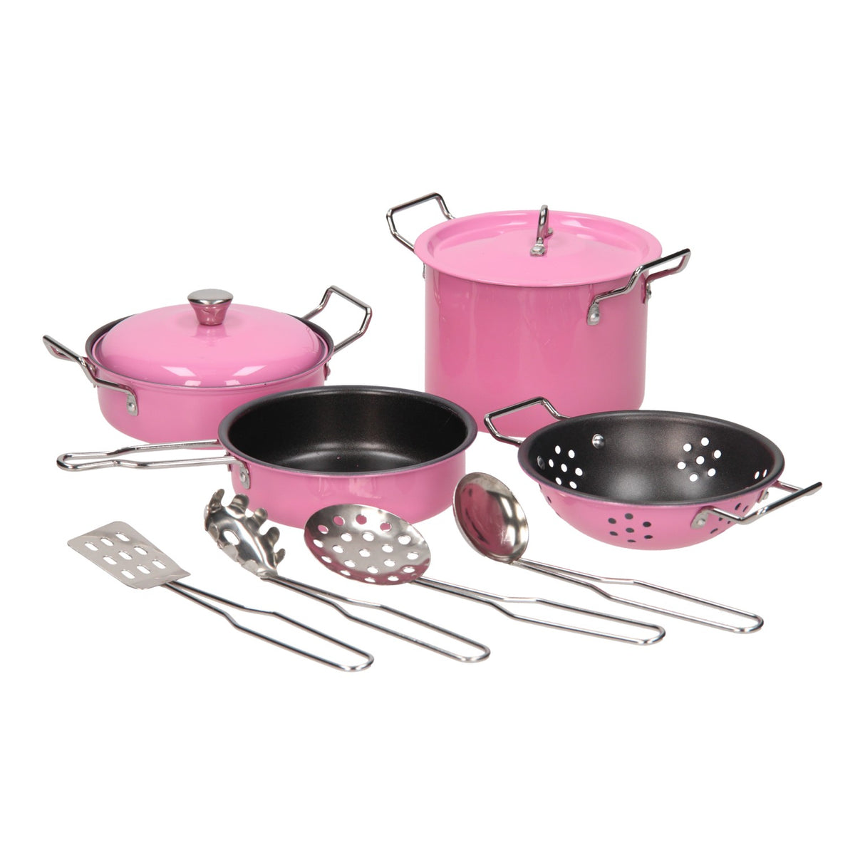 Zestaw patelni w kolorze różowym, 11 sztuk.
