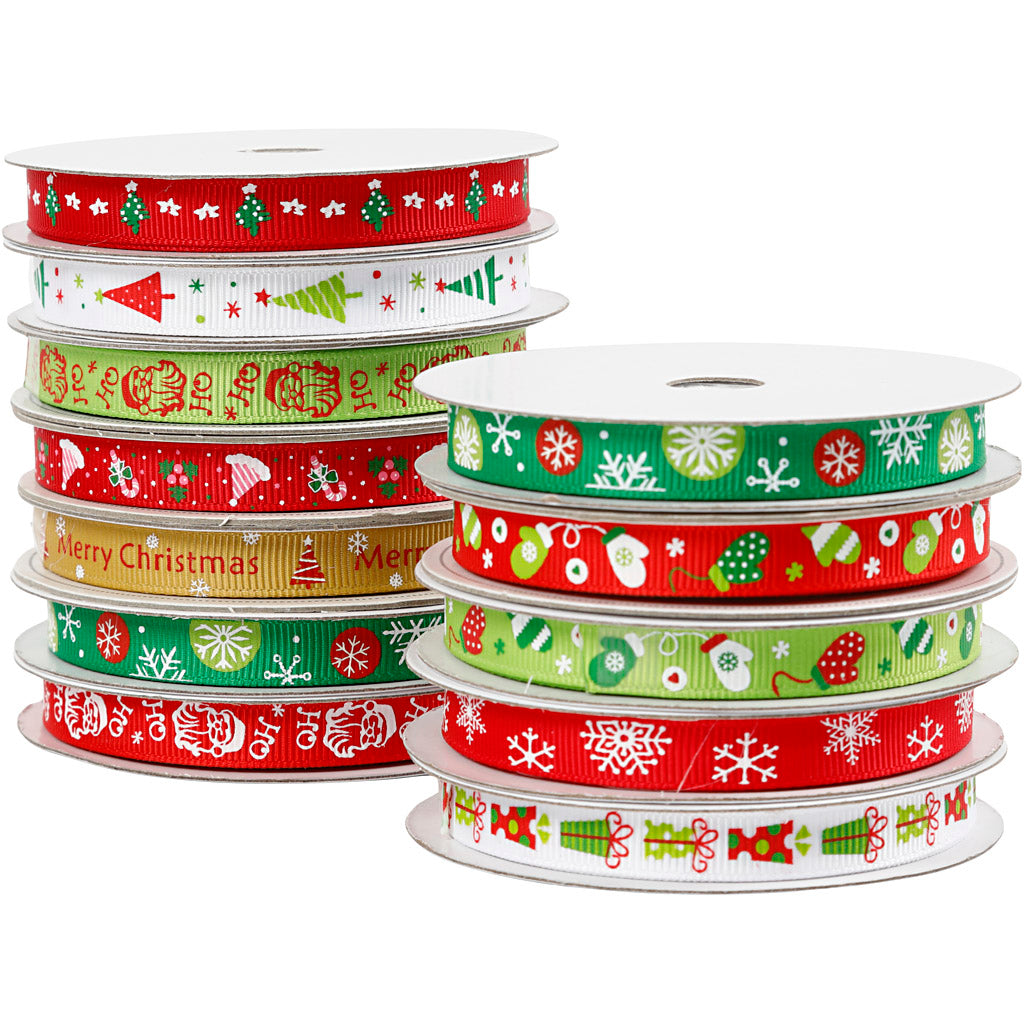 Christmas ribbon, w: 10 mm, 12x3 m 1 box
