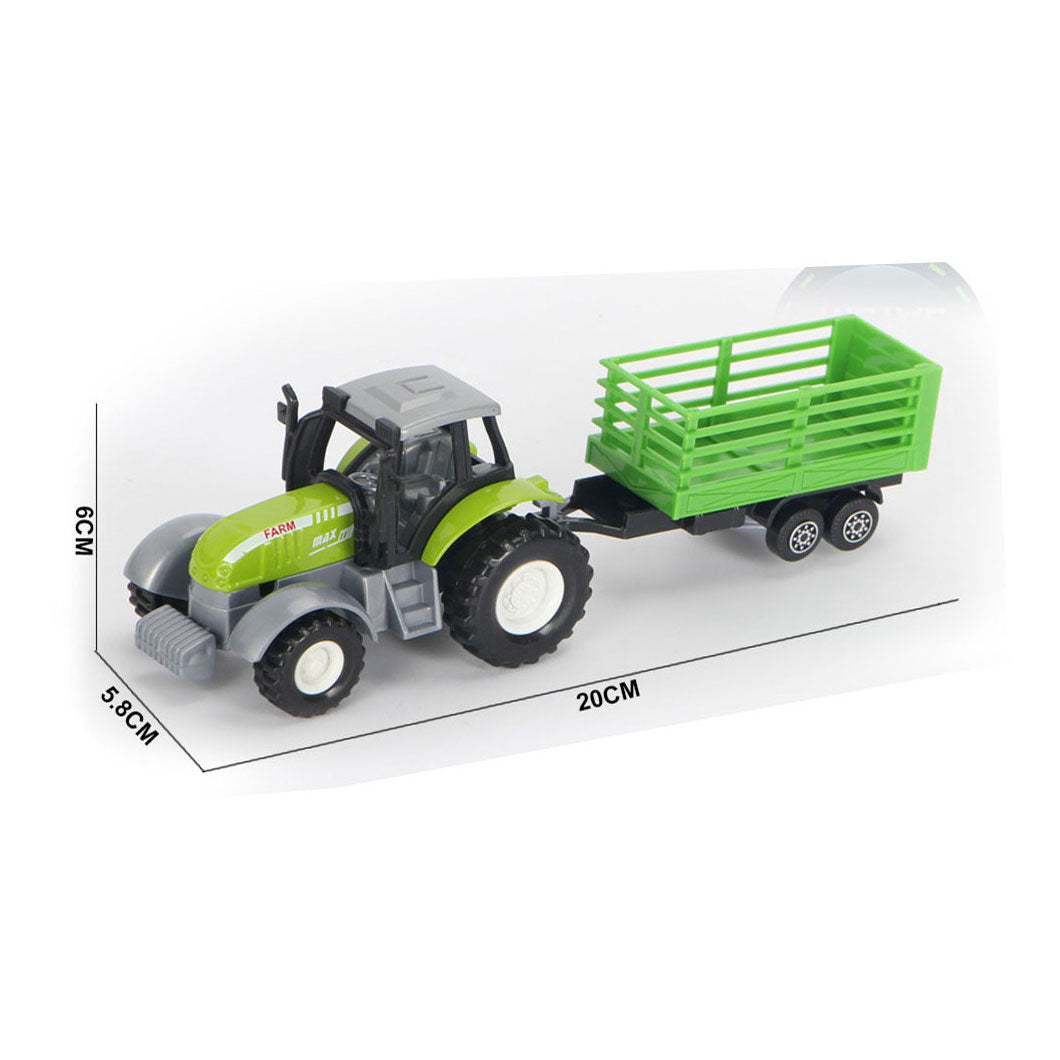 Die-cast groene trekker met aanhanger en pull-backfunctie
