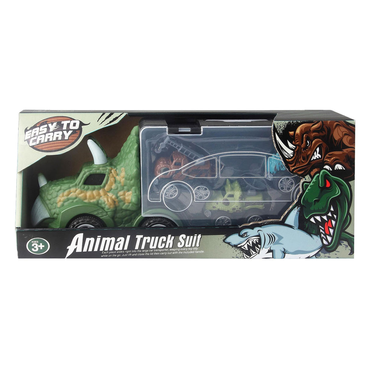 Trasportatore di dinosauri con monster truck