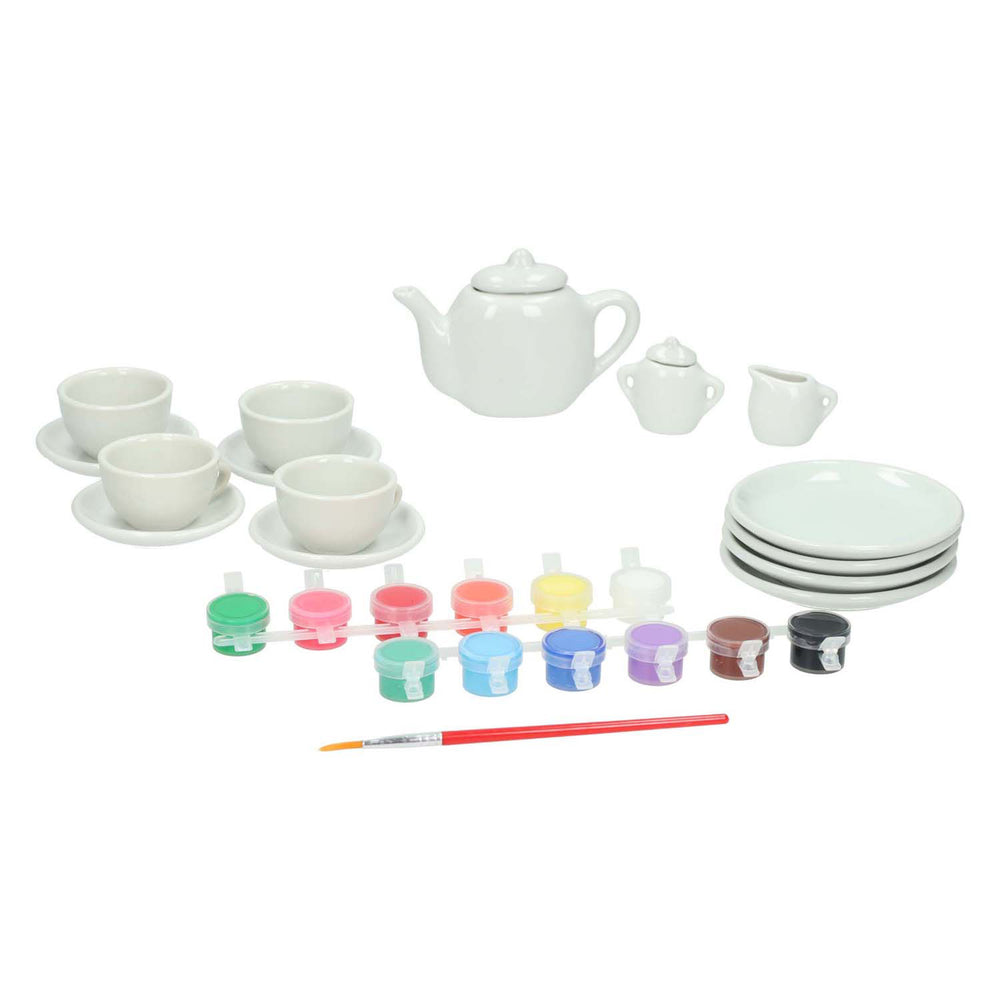 Painting tea set large 17 pieces.