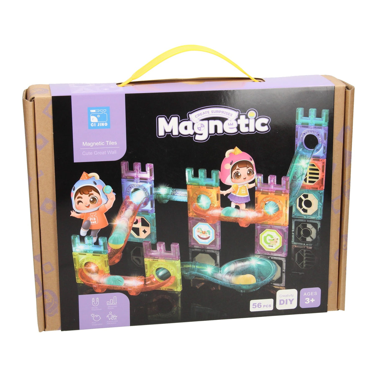Magnetic marble track castle with light, 56 pcs.