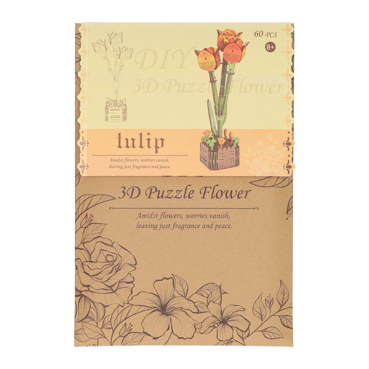 Wooden 3D construction kit tulips - 60 pcs.