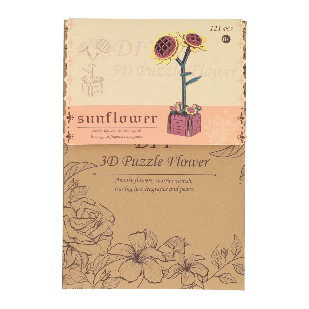 Wooden 3D construction kit sunflowers - 121 pcs.