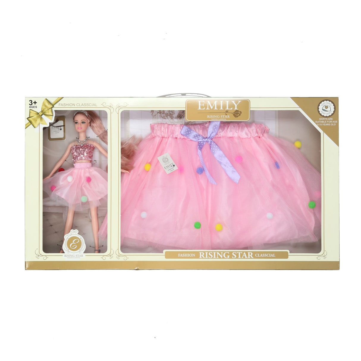 Doll set with dress-up skirt