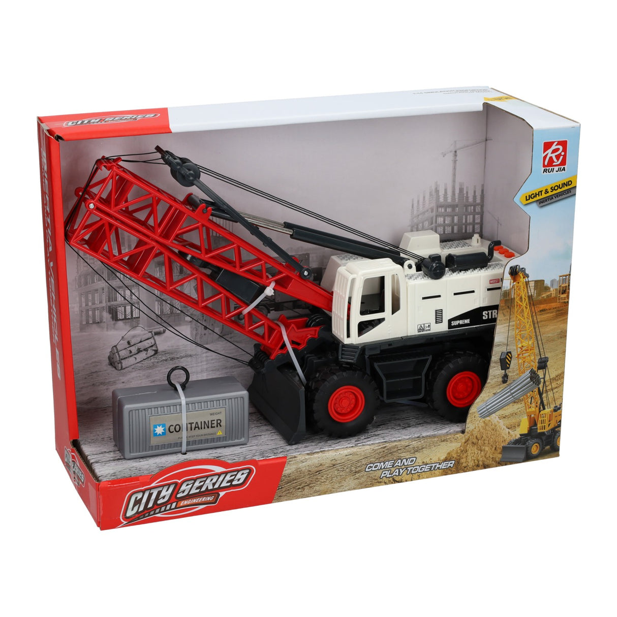 Construction crane truck with light and sound