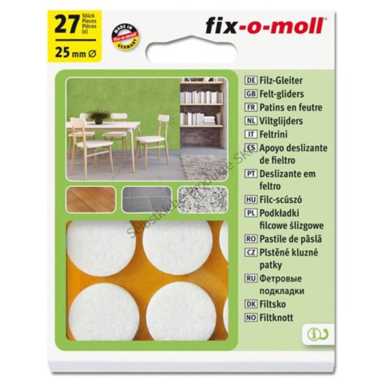 Fix-o-moll viltglijder ø25mm wit