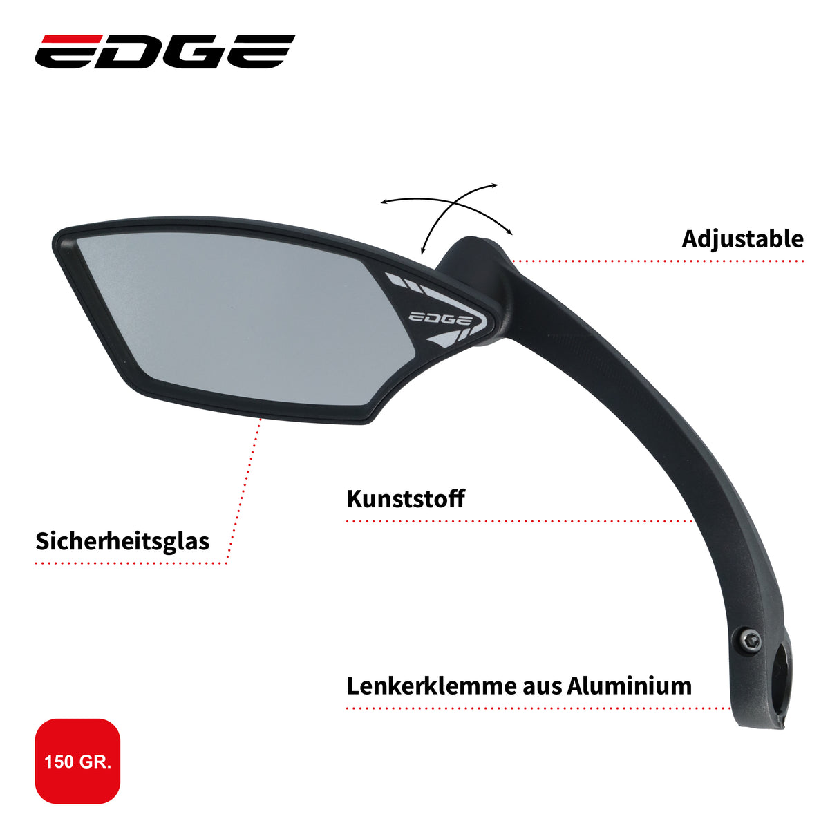 Edge Spiegel E-rower luksus z zaciskiem lewy montaż