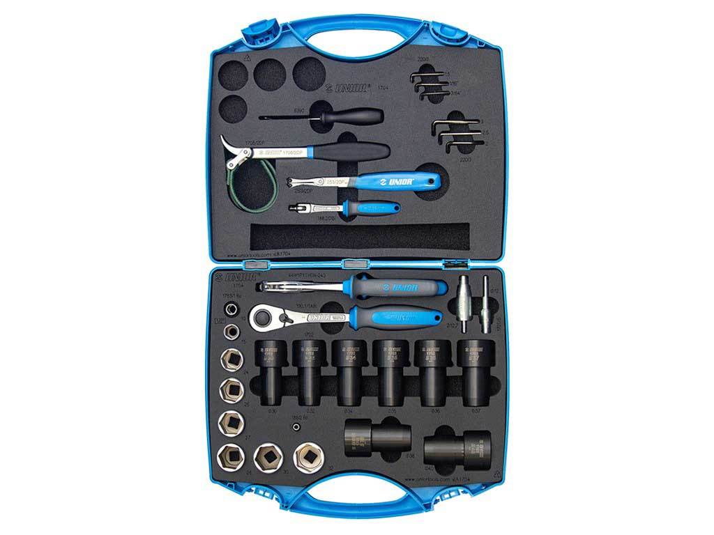 Unior grs set med resväska fjädrande gaffel