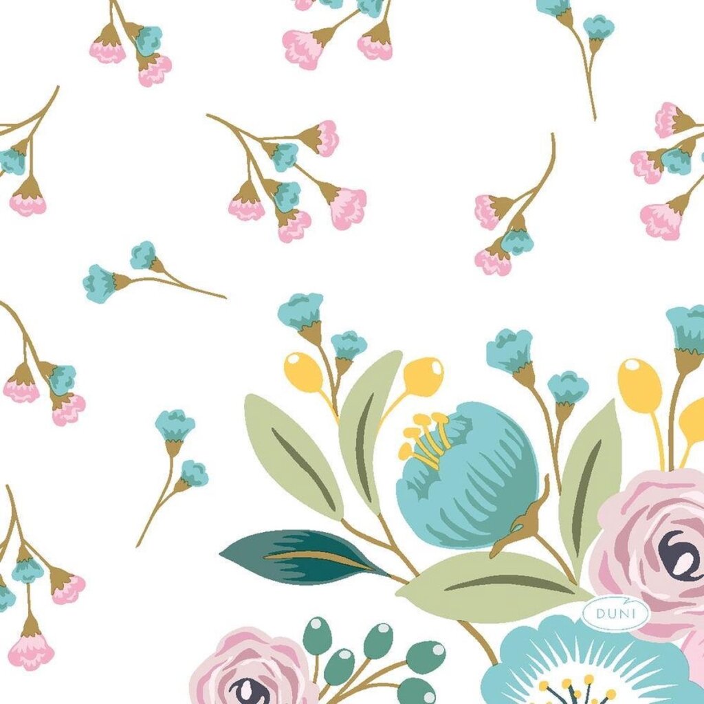 Duni Servietten Blooms 3-lagig 24 x 24 cm rosa blau 20 Stück