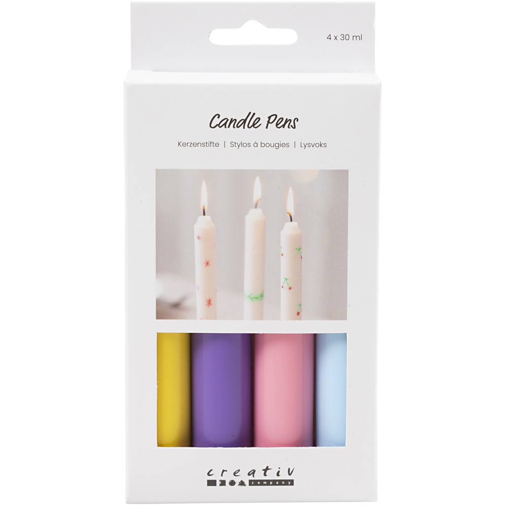 Creativ company candle markers, light blue, light pink, purple, yellow, 4x30 ml 1 box