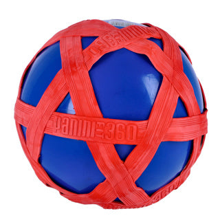 Blue cross ball with red rubber band