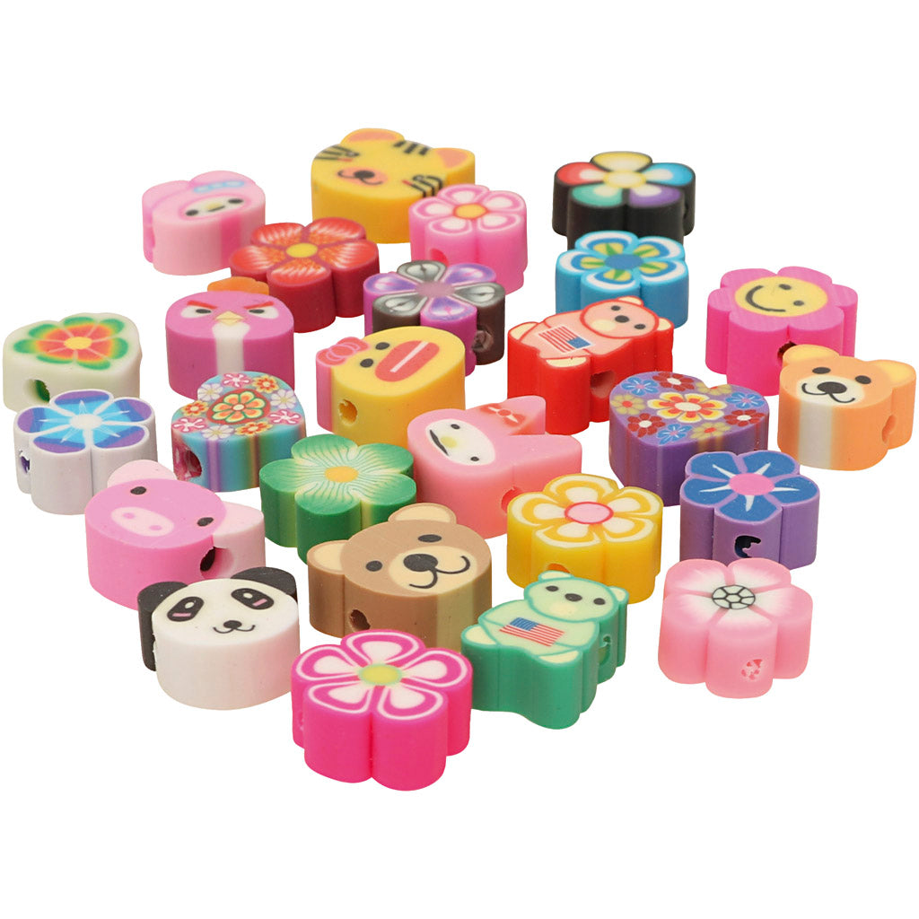 Animal and flower beads, d 10 mm, hole size 1.5 mm, 200 div 1 box
