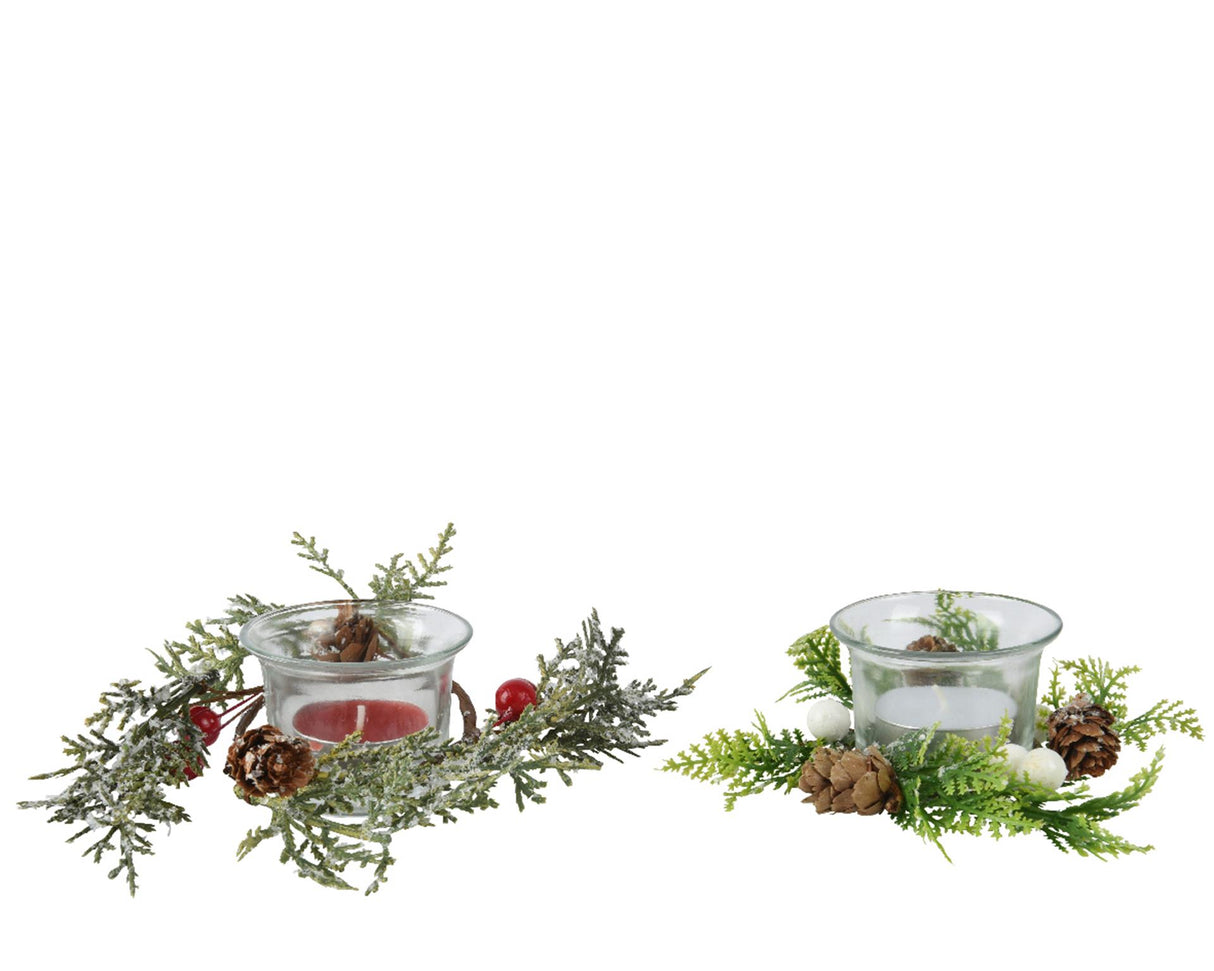 Decoris theelichthouder met dennengroen