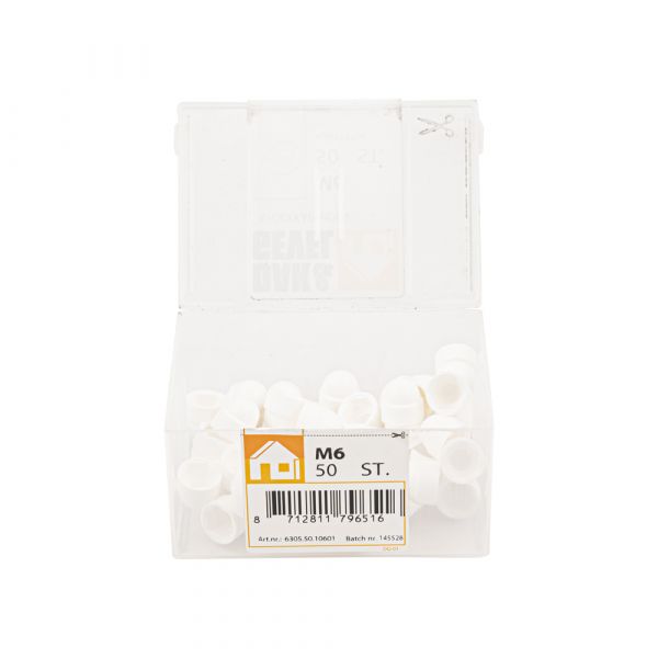 Cover cap nut m6 white plastic tub 50 pcs.