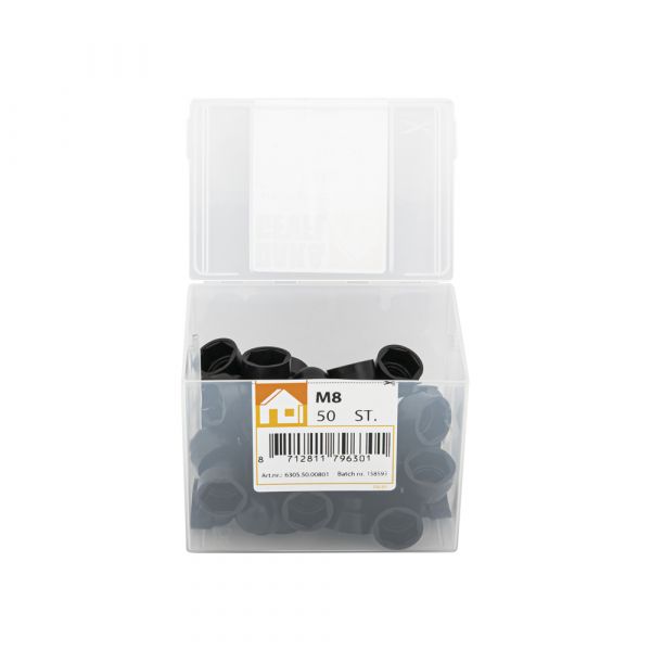 Cover cap nut m8 black plastic tub 50 pcs.
