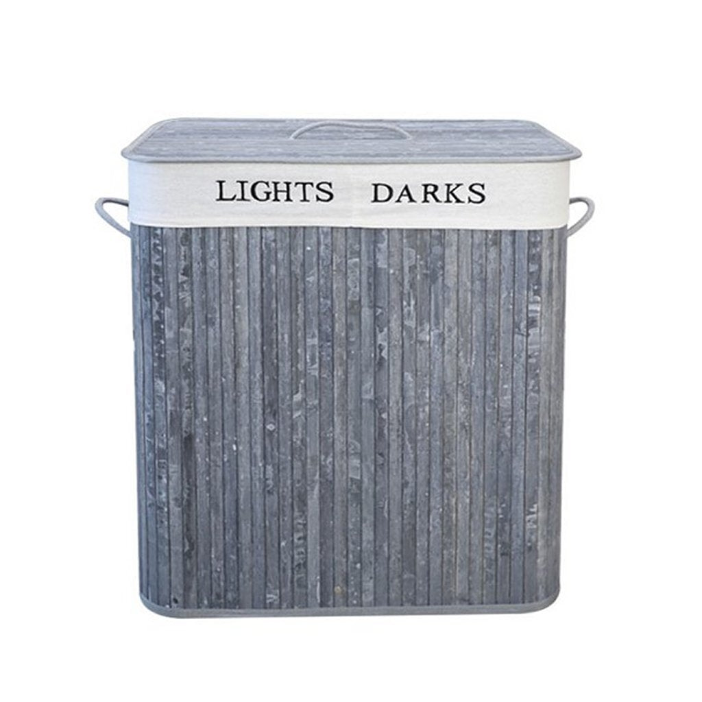 Homestyle pro rectangular bamboo laundry basket + text 52x32x63 cm gray white