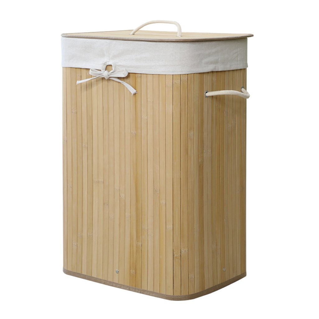 Homestyle pro rectangular bamboo laundry basket 40x30x60 cm natural white