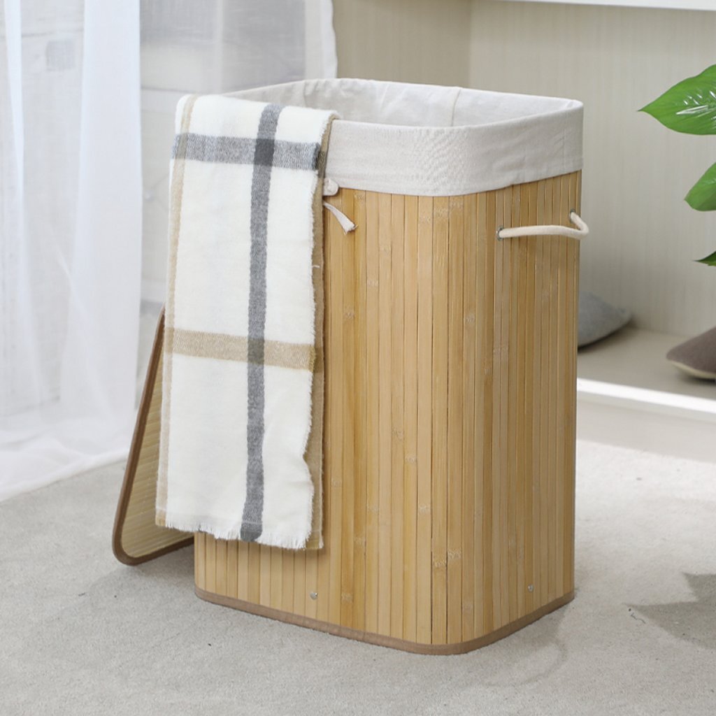 Homestyle pro rectangular bamboo laundry basket 40x30x60 cm natural white