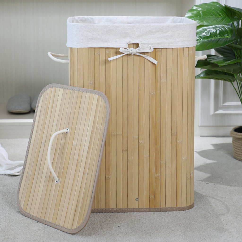 Homestyle pro rectangular bamboo laundry basket 40x30x60 cm natural white