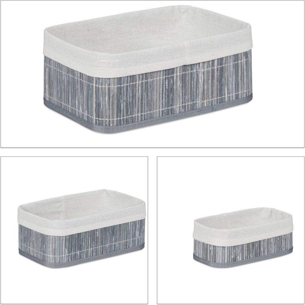 Canastas de almacenamiento de bambú básicas 3 piezas de blanco gris