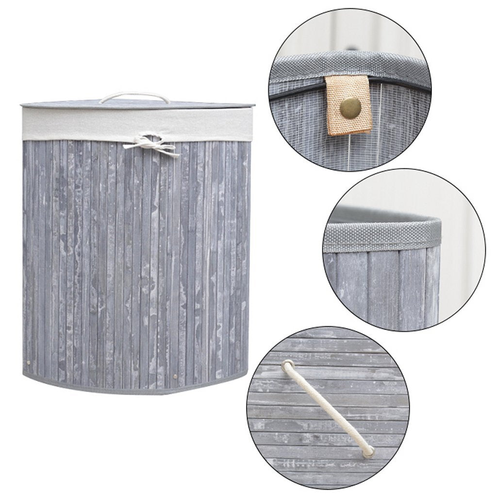 Homestyle pro round folding bamboo laundry basket 35x50 cm gray white