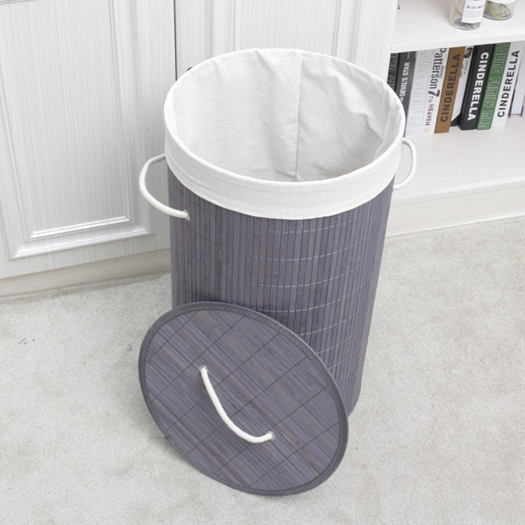 Homestyle pro round folding bamboo laundry basket 35x50 cm gray white