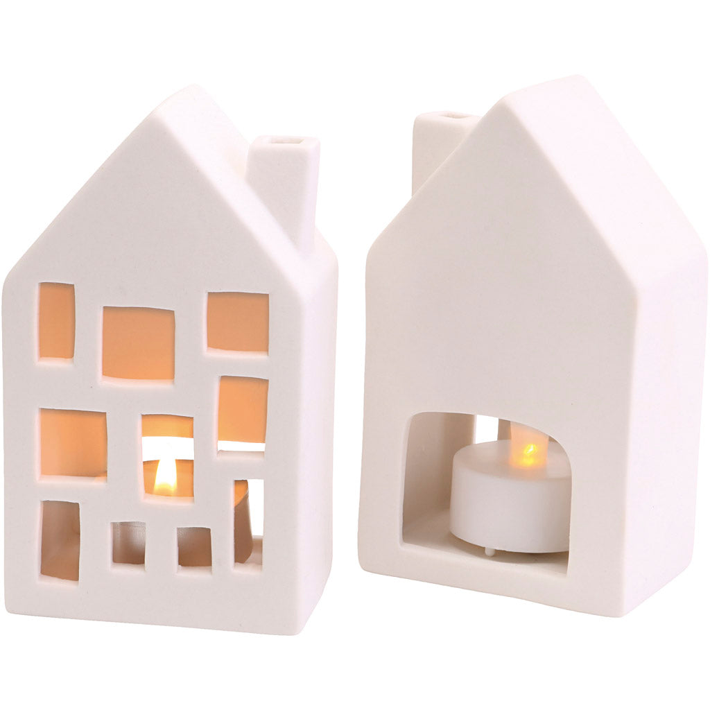 Tea light houses, height 12 cm, dimensions 5 x 7 cm, 12 pieces in a box