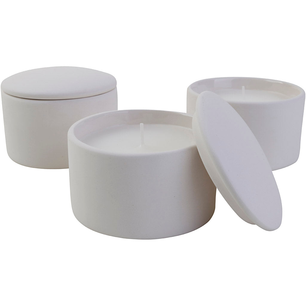Ceramic candlestick incl. candle, size 9x9x6.7 cm, 12 pieces in 1 box
