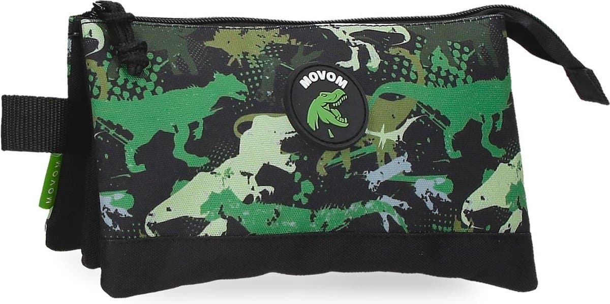 Jim jam pencil case movom dinosaur pen case 3 compartments with 2 zippers