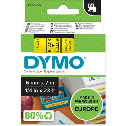 Tapes dymo d1 polyester 6mmx7m zwart-geel glanzend