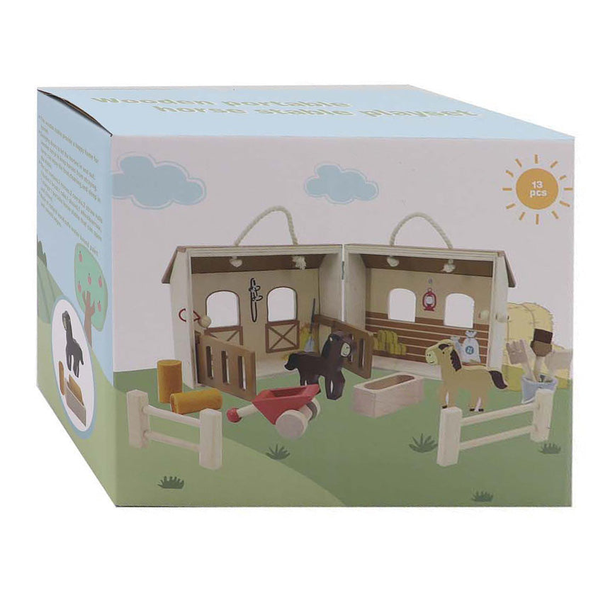 Wooden horse stable play set portable, 13 pcs.