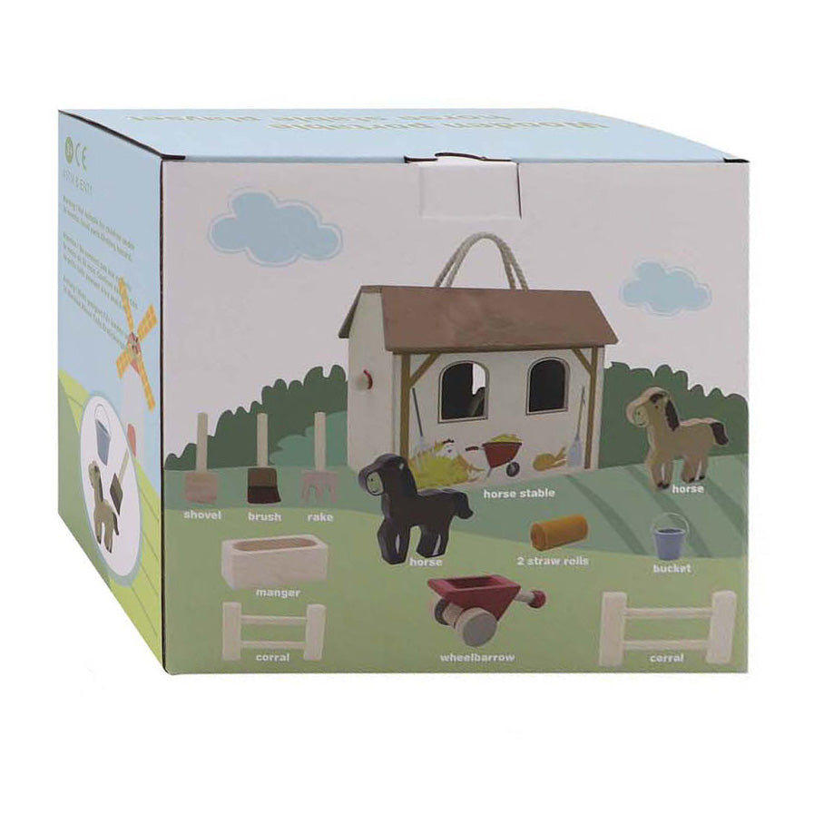 Wooden horse stable play set portable, 13 pcs.