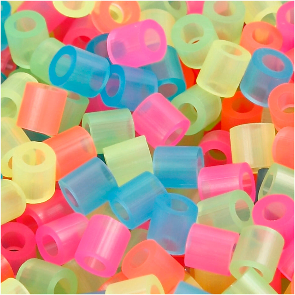 Nabbi strijkkralen, afm 5x5 mm, gatgrootte 2,5 mm, medium, neon kleuren, 5000 div 1 emmer