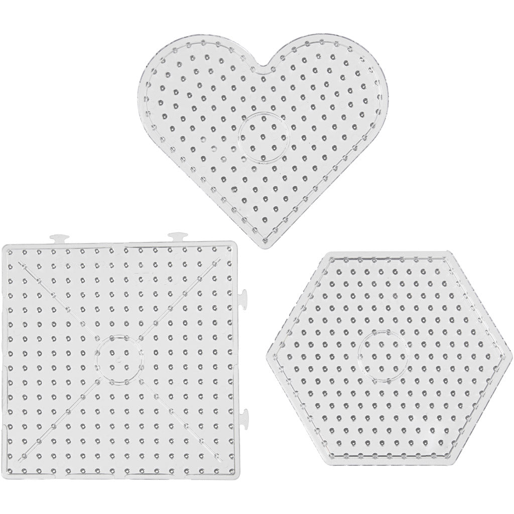 Creativ company base plate, hearts, hexagons, squares, size 15x15-17.5x17.5 cm, jumbo, clear, 6 pieces 1 box