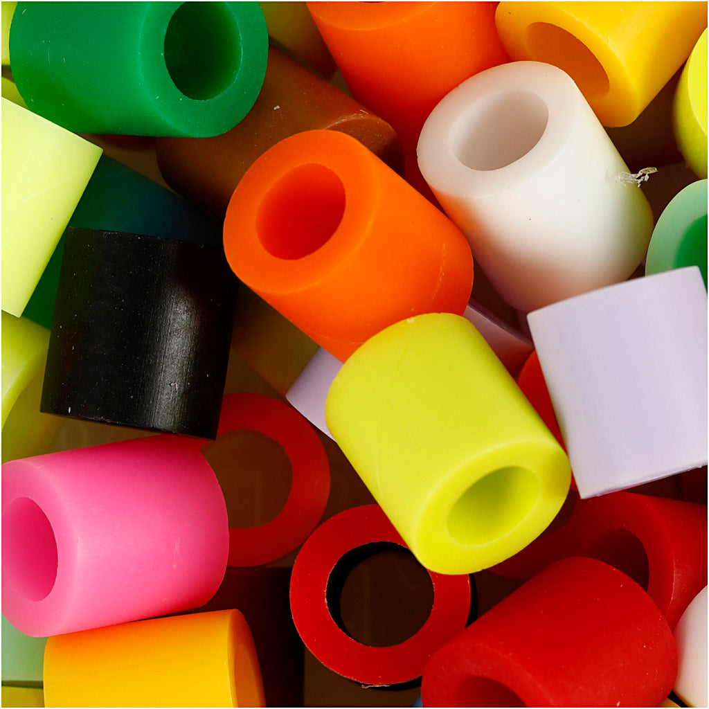 Nabbi strijkkralen, afm 10x10 mm, gatgrootte 5,5 mm, jumbo, extra kleuren, 2450 div 1 emmer