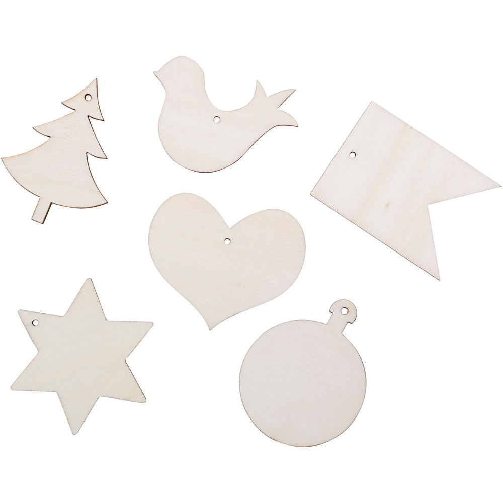 Houten figuren om te decoreren, afm 6x6 cm, 24 stuk 1 doos