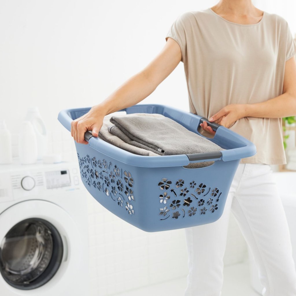 Rotho flowers laundry basket 50l horizon blue