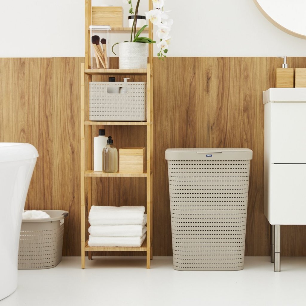 Cesto portabiancheria Rotho Country 55l cappuccino